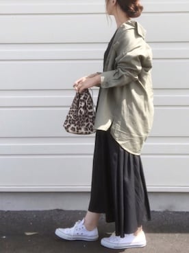 「GLOBAL WORK（グローバルワーク）のミリタリーBIGシャツ長袖/823887（シャツ/ブラウス）」を使った、no＊さん（レディース・160cm）の秋コーディネート