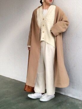 「ニットカーディガン」｜「アイテム（ノーカラージャケット）」を使った、no＊さん（レディース・160cm）の冬コーディネート