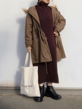 「ニットワンピース」｜「アイテム（モッズコート）」を使った、no＊さん（レディース・160cm）の冬コーディネート