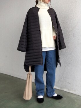 「プリーツバッグ」｜「アイテム（ダウンジャケット/コート）」を使った、no＊さん（レディース・160cm）の冬コーディネート