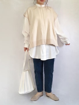 「Ambre Neige（アンブルネージュ）のバンドカラールーズチュニックシャツ／【WEB/EC限商品定商品】（シャツ/ブラウス）」を使った、no＊さん（レディース・160cm）の冬コーディネート