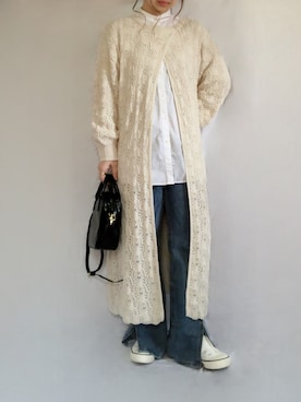 「透かし編みニット」｜「アイテム（スリッポン）」を使った、no＊さん（レディース・160cm）の冬コーディネート