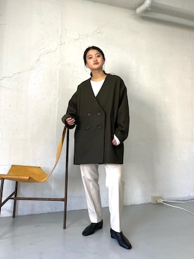 「KBF（ケイビーエフ）のアイテム（ノーカラージャケット）」を使った、honoka187さん（レディース・158cm）の冬コーディネート