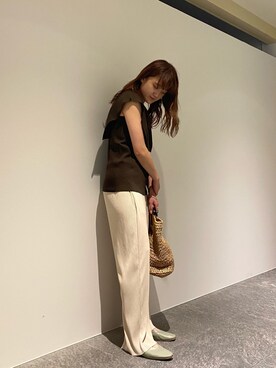 「アイテム（バレエシューズ、グリーン系）」を使った、AOさん（レディース・158cm）の春コーディネート