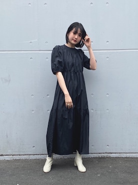 「MAISON SPECIAL（メゾンスペシャル）のパフスリーブワンピース【MAISON SPECIAL/メゾンスペシャル】（One piece dress、ブラック系）」を使った、wakanaさん（レディース・167cm）の春コーディネート