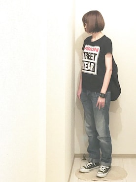 「半袖」｜「アイテム（バックパック/リュック）」を使った、umiさん（レディース・161cm）の夏コーディネート