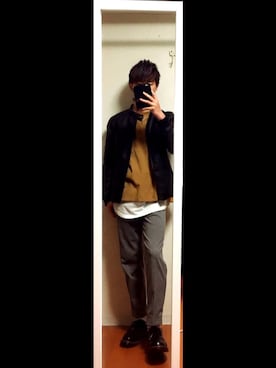 「NAVAL（ナバル）のアイテム（ライダースジャケット）」を使った、わらびーさん（メンズ・171cm）の冬コーディネート