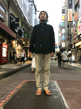 「HAVERSACK（ハバーザック）のアイテム（ノーカラージャケット）」を使った、神田潔さん（メンズ・175cm）の夏コーディネート