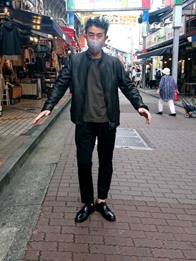 「NCB neat caprice brand（エヌシービーニートカプリスブランド）のアイテム（ライダースジャケット）」を使った、神田潔さん（メンズ・175cm）の秋コーディネート