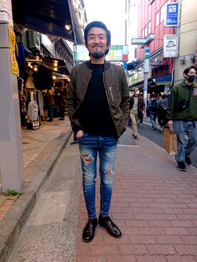 「新作」｜「アイテム（ブルゾン）」を使った、神田潔さん（メンズ・175cm）の冬コーディネート