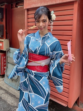 「水着」｜「アイテム（浴衣）」を使った、えだまめさん（レディース・162cm）の夏コーディネート