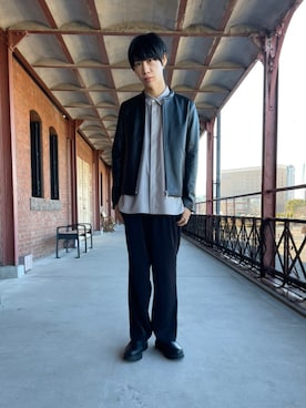「tk.TAKEO KIKUCHI（ティーケータケオキクチ）のアイテム（ライダースジャケット）」を使った、tk.TAKEOKIKUCHI赤レンガさん（メンズ・178cm）の冬コーディネート
