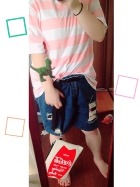 「リメイクデニム」｜「アイテム（クラッチバッグ）」を使った、mmさん（レディース・159cm）の夏コーディネート