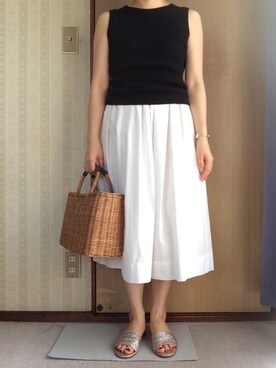 「UNIQLO（ユニクロ）のUVカットリブノースリーブセーター（ニット/セーター）」を使った、きくさん（レディース・150cm）の夏コーディネート
