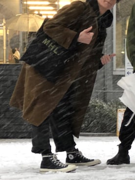 「ロング丈」｜「アイテム（ステンカラーコート）」を使った、あさりさん（メンズ・178cm）の冬コーディネート