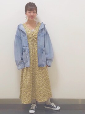 花柄プリントサテンギャザーワンピースを使った人気ファッションコーディネート Wear