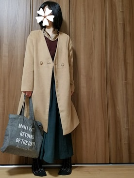 「スキッパーシャツ」｜「アイテム（ノーカラージャケット）」を使った、ユ ヅ キ*さん（レディース・152cm）の冬コーディネート