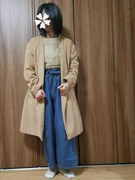 「スキッパーシャツ」｜「アイテム（ノーカラージャケット）」を使った、ユ ヅ キ*さん（レディース・152cm）の冬コーディネート