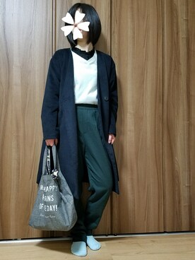 「春ニット」｜「アイテム（ノーカラージャケット）」を使った、ユ ヅ キ*さん（レディース・152cm）の冬コーディネート