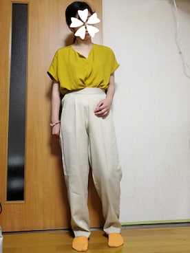 「AS KNOW AS PINKY（アズノゥアズピンキー）のアイテム（スラックス）」を使った、ユ ヅ キ*さん（レディース・154cm）の夏コーディネート