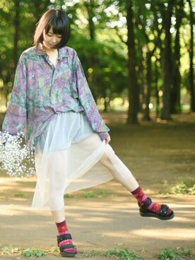 「かすみ草」｜まゆさん（レディース・164cm）の夏コーディネート