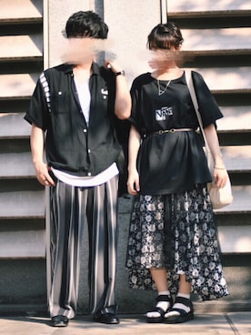 「カップル」｜「アイテム（スリッポン）」を使った、まゆさん（レディース・164cm）の夏コーディネート