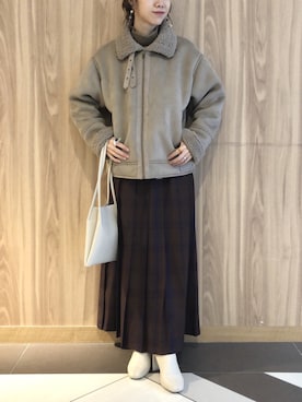 「LOWRYS FARM（ローリーズファーム）のストレッチヒールブーツ　851418（ブーツ）」を使った、milkさん（レディース・160cm）の冬コーディネート