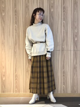 「LOWRYS FARM（ローリーズファーム）のストレッチヒールブーツ　851418（ブーツ）」を使った、milkさん（レディース・160cm）の冬コーディネート