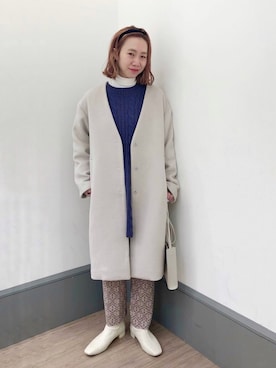 「ローリーズファーム(LOWRYS FARM)」｜「アイテム（ノーカラーコート）」を使った、milkさん（レディース・160cm）の秋コーディネート