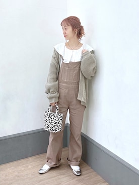 「ケーブルカーディガン」｜「アイテム（サロペット/オーバーオール）」を使った、milkさん（レディース・160cm）の冬コーディネート