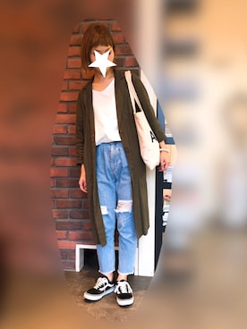 「ロゴトート」｜「アイテム（チェスターコート）」を使った、n@omiさん（レディース・160cm）の春コーディネート