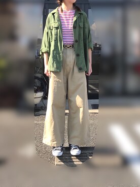 「アーミー」｜「アイテム（カバーオール）」を使った、n@omiさん（レディース・160cm）の冬コーディネート