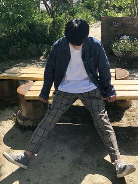 「Doublefocus（ダブルフォーカス）のアイテム（パンツ）」を使った、TOTOさん（メンズ・182cm）の春コーディネート