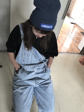 「Guess（ゲス）のアイテム（オールインワン・サロペット）」を使った、みやびさん（レディース・154cm）の夏コーディネート