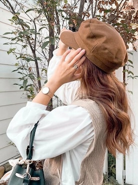 「アイテム（キャスケット）」を使った、十四 鳩子さん（レディース・160cm）の秋コーディネート