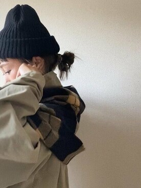 「14+（イチヨンプラス）のアイテム（ニットキャップ/ビーニー）」を使った、十四 鳩子さん（レディース・160cm）の秋コーディネート