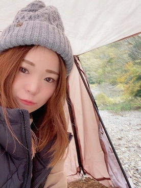 「14+（イチヨンプラス）のアイテム（ニットキャップ/ビーニー）」を使った、十四 鳩子さん（レディース・160cm）の秋コーディネート