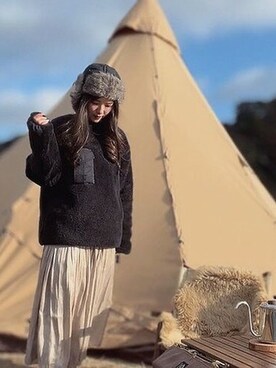 「14+（イチヨンプラス）のアイテム（キャップ）」を使った、十四 鳩子さん（レディース・160cm）の冬コーディネート