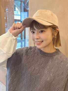 「14+（イチヨンプラス）のアイテム（キャップ）」を使った、十四 鳩子さん（レディース・160cm）の冬コーディネート
