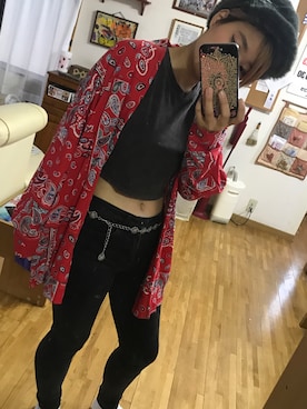「赤」｜「アイテム（タンクトップ）」を使った、きょんしーさん（レディース・162cm）の秋コーディネート