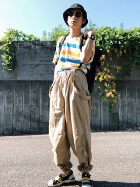 「BEAMS（ビームス）のアイテム（オールインワン・サロペット）」を使った、daisuke kai / ちょまさん（メンズ・180cm）の夏コーディネート