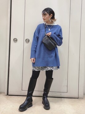 「ロングニット」｜「アイテム（アクセサリー）」を使った、はるこ_HAREさん（レディース・152cm）の冬コーディネート