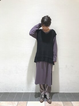 nakata さんの「effortless pants　ベロアリブパンツ」を使ったコーディネート