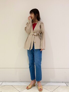 「テーパードデニム」｜「アイテム（ブルゾン）」を使った、nakata さん（レディース・163cm）の春コーディネート