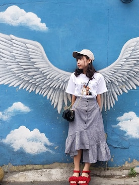 「HoneySalon by foppish（ハニーサロンバイフォピッシュ）のアイテム」を使った、舘内美穂さん（レディース・145cm）の夏コーディネート