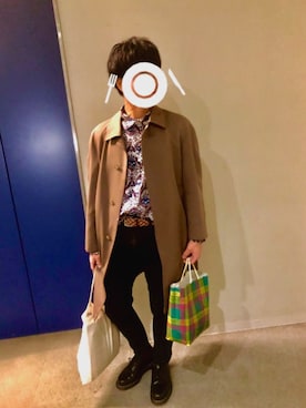 「シャツイン」｜「アイテム（ステンカラーコート）」を使った、エカさん（メンズ・163cm）の秋コーディネート