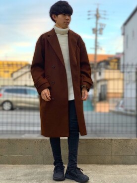 チェスターコートを使った 白ニット のメンズ人気ファッションコーディネート ユーザー その他ユーザー Wear