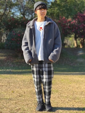 「ノーティードッグ」｜「アイテム（スウェット）」を使った、れいたさん（メンズ・167cm）の冬コーディネート