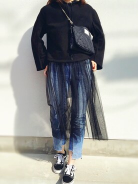 「beautiful people（ビューティフルピープル）のアイテム（ショルダーバッグ、ブラック系）」を使った、Rinoさん（レディース・168cm）の春コーディネート