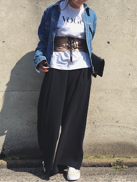 「HELK（ヘルク）のアイテム（ベルト、ベージュ系）」を使った、Rinoさん（レディース・168cm）の春コーディネート